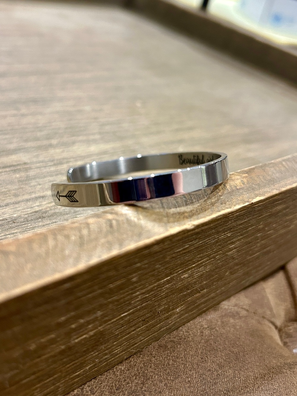 Silver Arrow Engraved Cuff Bracelet